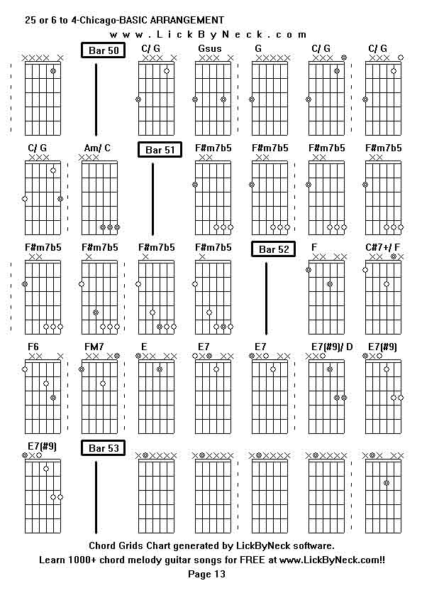 Chord Grids Chart of chord melody fingerstyle guitar song-25 or 6 to 4-Chicago-BASIC ARRANGEMENT,generated by LickByNeck software.